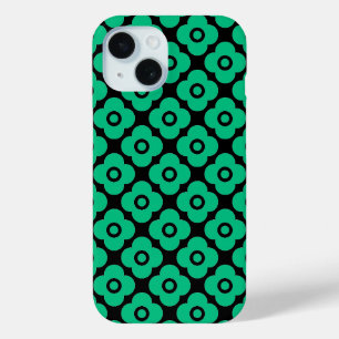 Coque Pour iPhone 15 Motif floral simple vert et blanc rétro