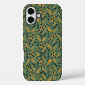Coques iPhone 16 Plus Motif floral stylisé orange et noir de botanique