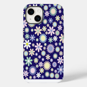 Coque Pour iPhone 14 Motif floral sur fond bleu