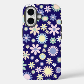 Coques iPhone 16 Motif floral sur fond bleu