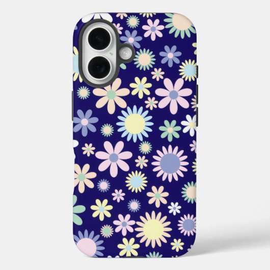Coques Case-Mate iPhone Motif floral sur fond bleu (Verso)