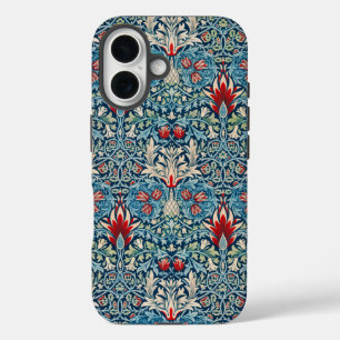 Coques iPhone 16 Motif floral sur fond bleu de feuilles vertes
