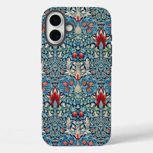 Coques iPhone 16 Plus Motif floral sur fond bleu de feuilles vertes