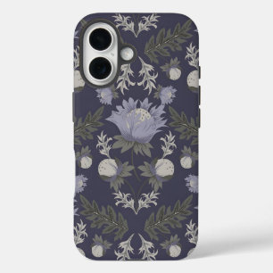 Coques iPhone 16 Motif floral symétrique violet foncé