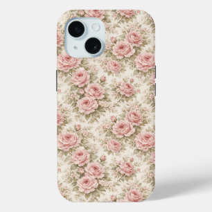 Coque Pour iPhone 15 Motif floral transparent de rose vintage élégant