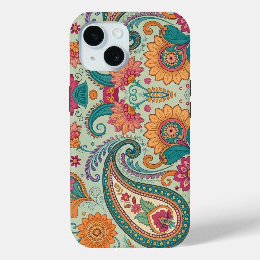 Coques Case-Mate iPhone Motif floral vert clair Paisley Boho vibrant (Verso)