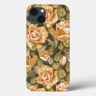 Etui iPhone 13 Motif floral vintage des roses jaunes