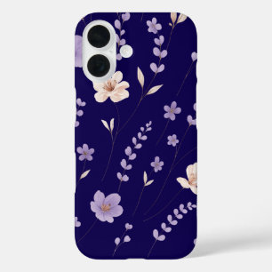 Coques iPhone 16 Motif floral violet et beige élégant