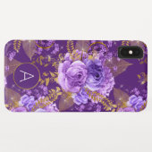 Coques Case-Mate iPhone Motif floral violet et or à huile (Dos (Horizontal))