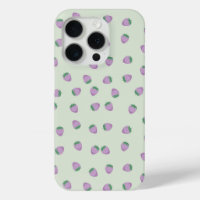Motif Fraise Violette sur Fond Vert
