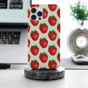 Coque iPhone 15 Pro Max Motif fraises, fraises rouges, fruits, feuilles