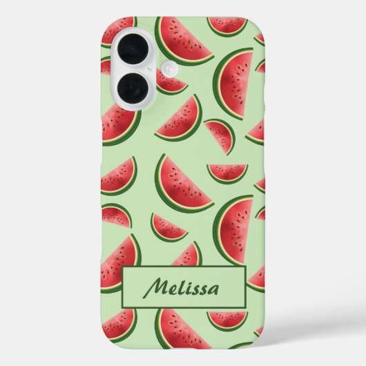 Coques Case-Mate iPhone Motif Fruit De Pastèque Sur Vert Avec Nom Personna (Verso)