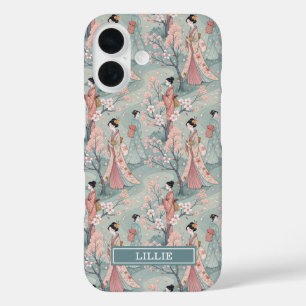 Coques iPhone 16 Motif Geisha Sakura Japonais Monogrammé