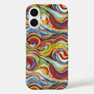 Coques iPhone 16 Motif géométrique abstrait 39 avec des lignes ondu