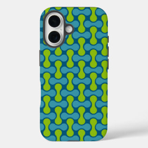 Coques iPhone 16 Motif géométrique Abstrait rétro en bleu et vert