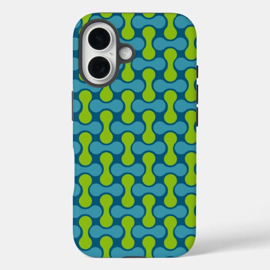 Coques Case-Mate iPhone Motif géométrique Abstrait rétro en bleu et vert (Verso)