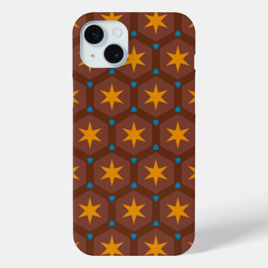 Coques Case-Mate iPhone Motif géométrique bleu Brown, or (Verso)