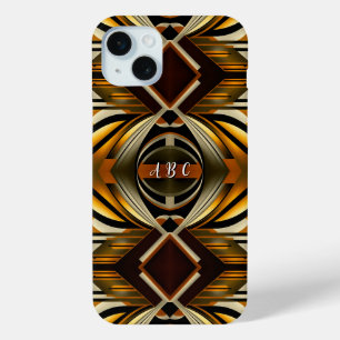 Coque iPhone 15 Mini Motif géométrique Brown et Gold