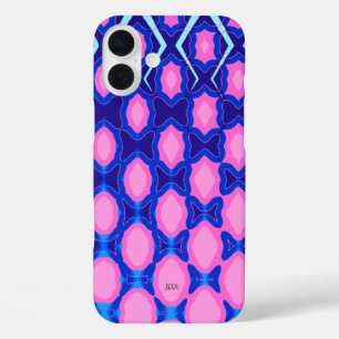 Coques iPhone 16 Plus Motif géométrique de la marine bleu rose