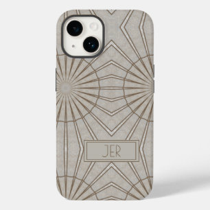 Coque Pour iPhone 14 Motif géométrique de monogramme moderne Brun