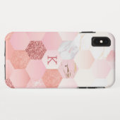 Coques Case-Mate iPhone Motif géométrique en faux marbre rose (Dos (Horizontal))