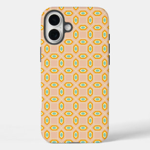 Coques iPhone 16 Plus Motif géométrique en forme de diamant bleu et oran