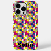 Coques Case-Mate iPhone Motif géométrique fuchsia citron jaune bleu nom (Verso)