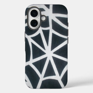 Coques iPhone 16 Motif géométrique Gras noir et blanc Spider Web