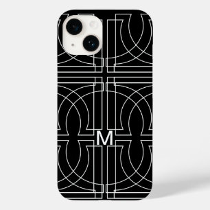 Coque Pour iPhone 14 Motif Géométrique Moderne Monogramme Noir Blanc