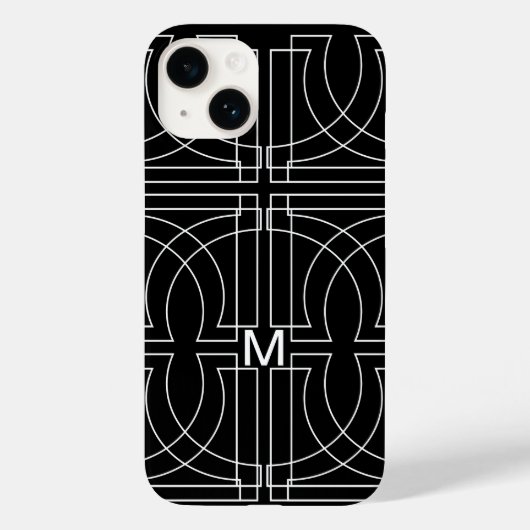 Coques Case-Mate iPhone Motif géométrique moderne noir blanc Monogramme (Verso)
