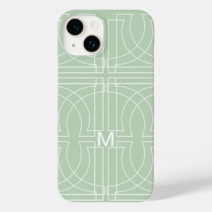 Coque Pour iPhone 14 Motif géométrique moderne vert sauge monogrammé