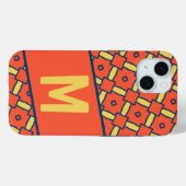 Coques Case-Mate iPhone Motif géométrique orange monogramme jaune (Verso (horizontal))
