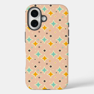 Coques iPhone 16 Motif géométrique rétro avec sarcelle, orange, noi
