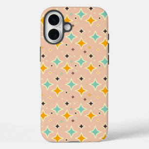 Coques iPhone 16 Plus Motif géométrique rétro avec sarcelle, orange, noi