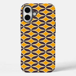 Coques iPhone 16 Plus Motif géométrique rétro feuille jaune et marron