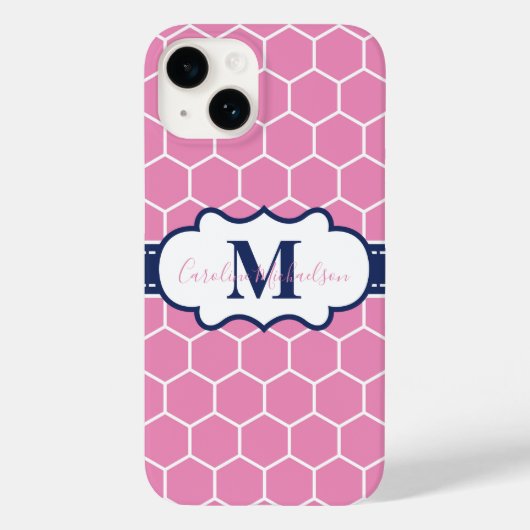 Coques Case-Mate iPhone Motif géométrique rose et marine (Verso)