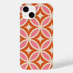 Coque Pour iPhone 14 Motif géométrique rose orange Mid Century Modern