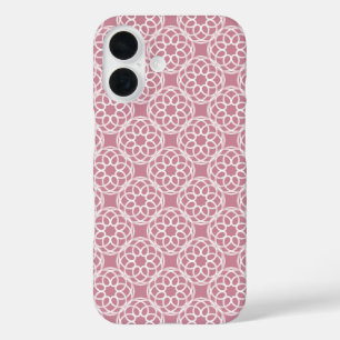 Coques iPhone 16 Motif géométrique sans couture rose blanc