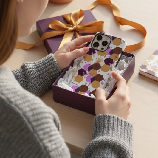 Coques Case-Mate iPhone Motif géométrique simple artistique violet et or