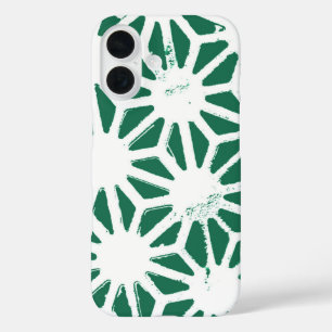 Coques iPhone 16 Motif géométrique vert et blanc