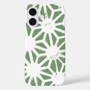 Coques iPhone 16 Motif géométrique vert et blanc olive