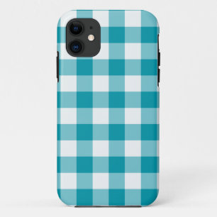 Coques Pour iPhone Motif Gingham à carreaux sarcelle et blanc