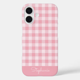 Coques iPhone 16 Motif Gingham Rose Vichy Carreaux Nom Féminin
