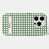 Coques Case-Mate iPhone Motif Gingham Vert avec Nom (Verso (horizontal))