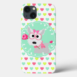 iPhone 13 Coque Motif Girly mignon de coeurs de menthe de rose de