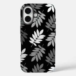 Coques iPhone 16 Motif Grande Feuille Elder Noir Blanc Gris
