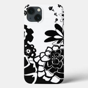 Coques Pour iPhone Motif graphique de jardin floral noir et blanc