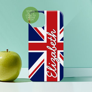 Coque iPhone 15 Mini Motif Gras - Indicateur Union Jack avec nom