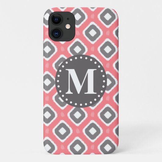 Coques Case-Mate iPhone Motif gris rose Ikat Mod avec Monogramme (Dos)