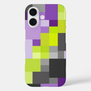 Coques iPhone 16 Motif gris vert violet géométrique Abstrait